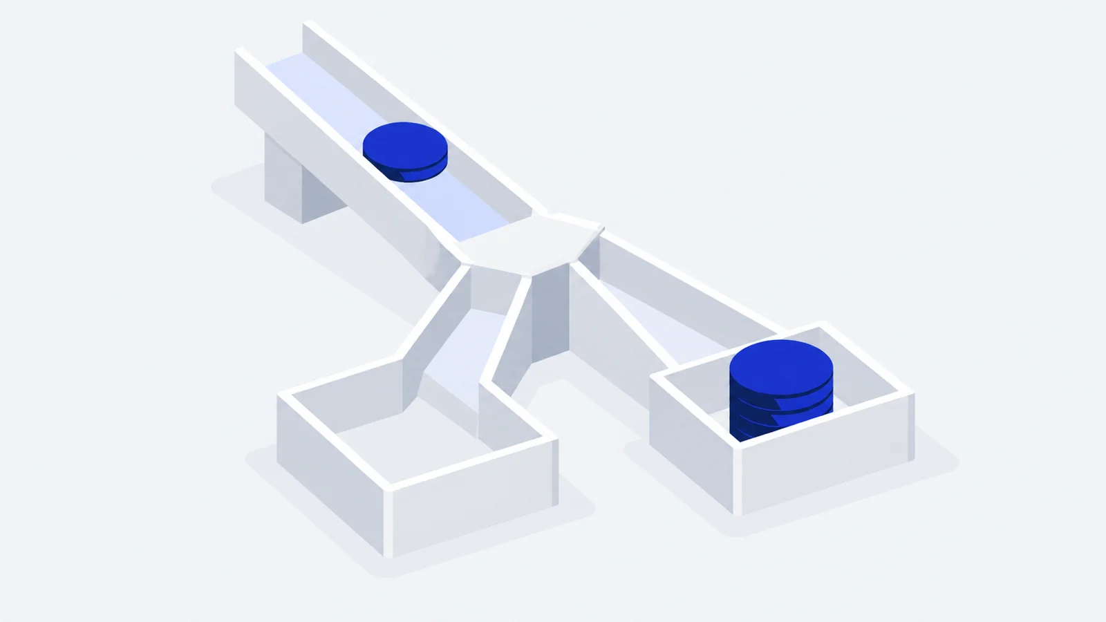 An escrow tray splitting into two paths